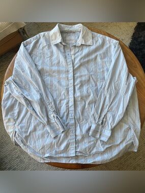 aerie Light Blue and White Striped Button-Up Swim Coverup